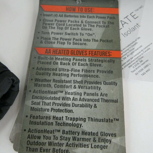 ActionHeat AA Battery Operated Heated Gloves Men's One Size Fists Most Black - Picture 7 of 9